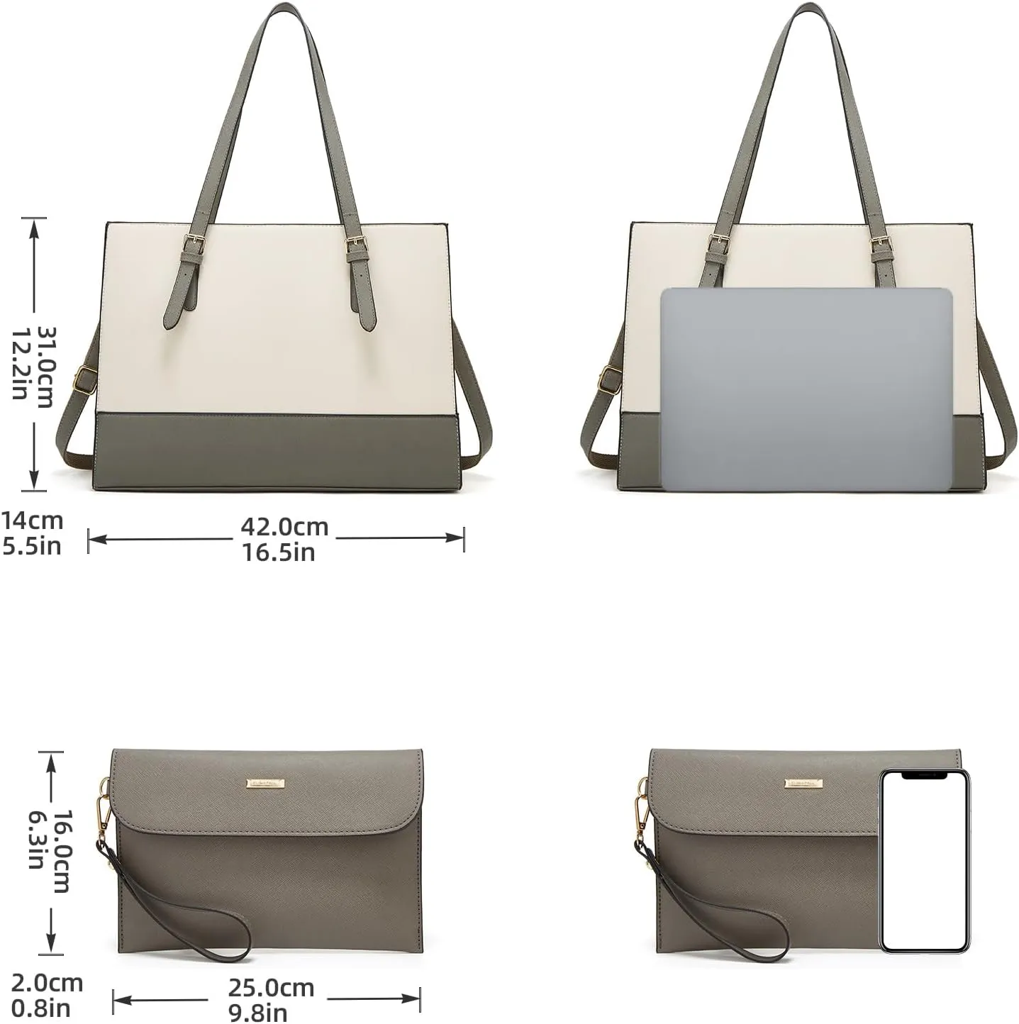 Laptop Bag for Women 15.6 inch Laptop Tote Bag Leather Classy Computer Briefcase for Work Waterproof Handbag 2pcs Set