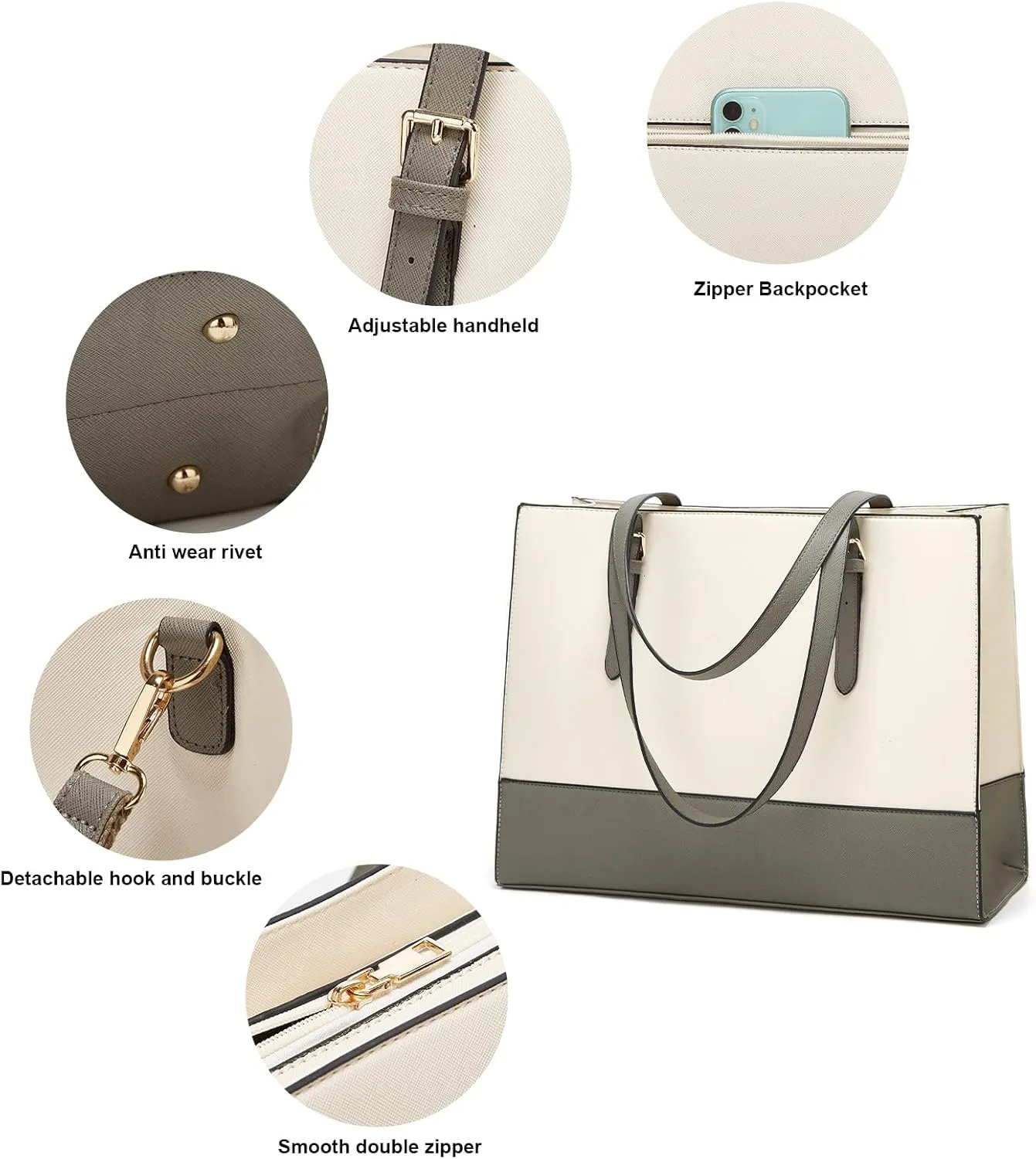 Laptop Bag for Women 15.6 inch Laptop Tote Bag Leather Classy Computer Briefcase for Work Waterproof Handbag 2pcs Set