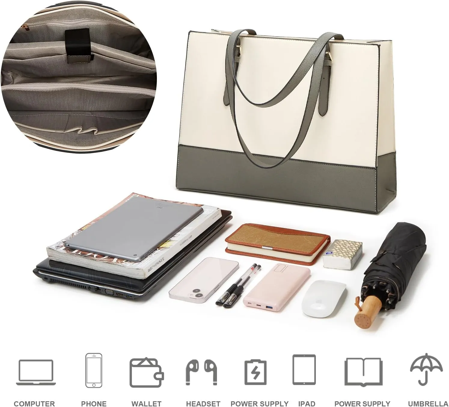 Laptop Bag for Women 15.6 inch Laptop Tote Bag Leather Classy Computer Briefcase for Work Waterproof Handbag 2pcs Set
