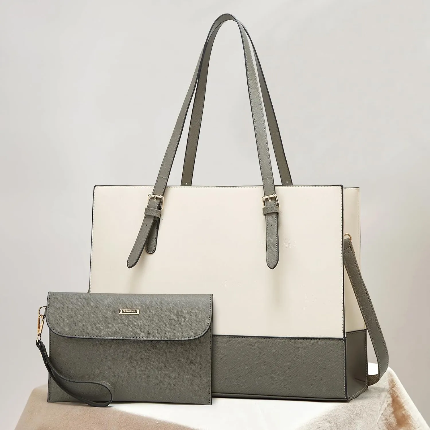 Laptop Bag for Women 15.6 inch Laptop Tote Bag Leather Classy Computer Briefcase for Work Waterproof Handbag 2pcs Set