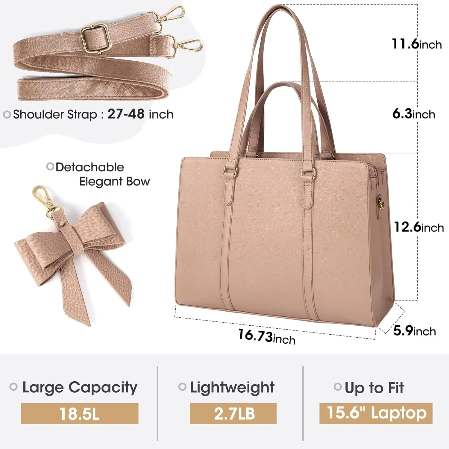 Laptop Bag for Women 15.6 inch Laptop Tote Bag Waterproof Leather Computer Bag Large Lightweight Briefcase Professional Business Office Work Bag Khaki