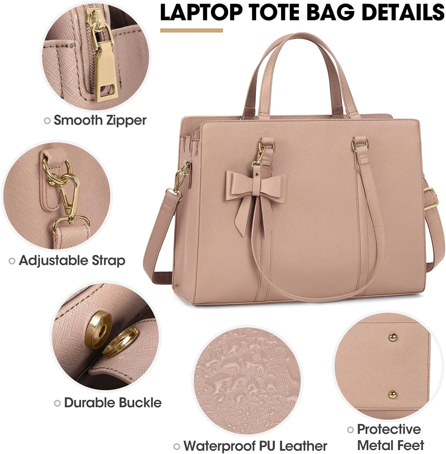 Laptop Bag for Women 15.6 inch Laptop Tote Bag Waterproof Leather Computer Bag Large Lightweight Briefcase Professional Business Office Work Bag Khaki