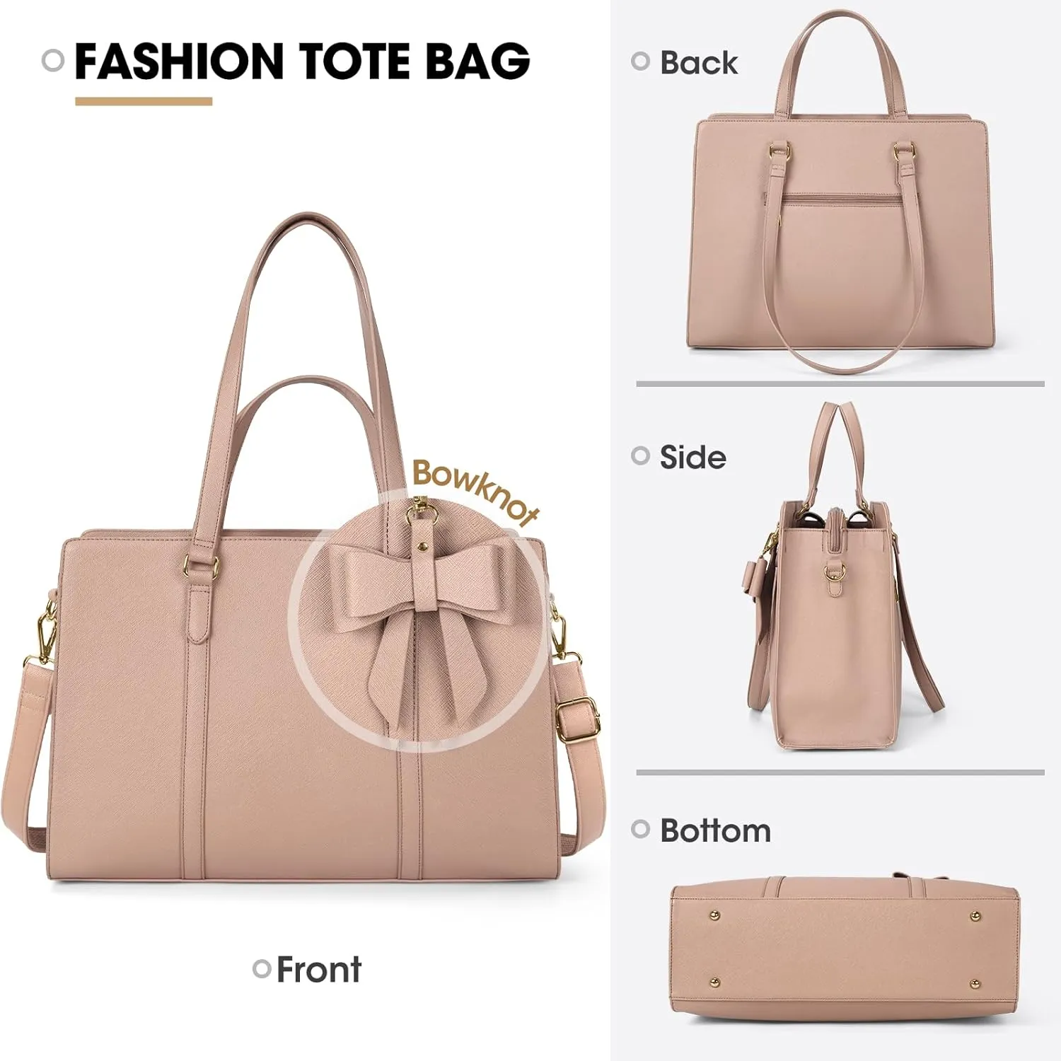 Laptop Bag for Women 15.6 inch Laptop Tote Bag Waterproof Leather Computer Bag Large Lightweight Briefcase Professional Business Office Work Bag Khaki