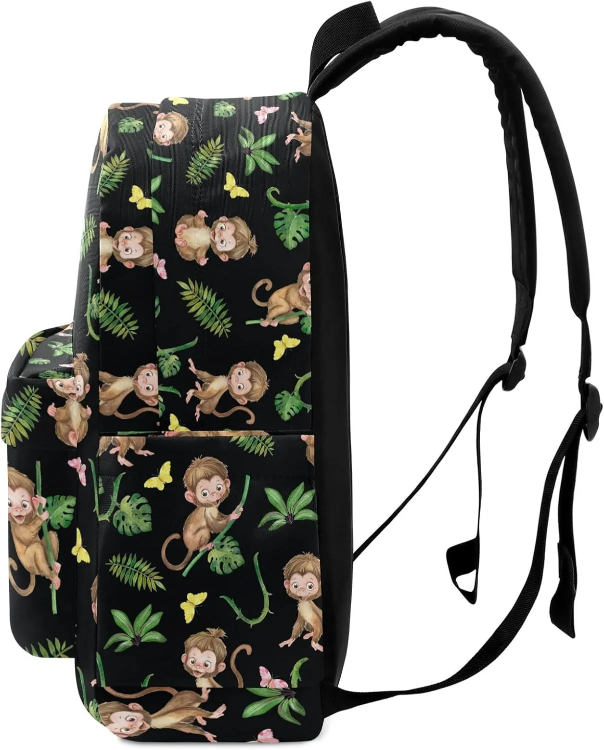 Large Backpack, Cute Monkeys Jungle Leaves Butterfly Polyester Durable Travel Shoulder Daypack for Unisex School Bookbag Work Hiking Fit 16.5 Inch Notebook