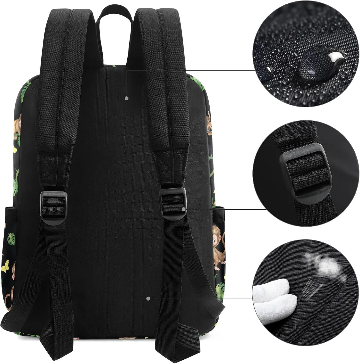 Large Backpack, Cute Monkeys Jungle Leaves Butterfly Polyester Durable Travel Shoulder Daypack for Unisex School Bookbag Work Hiking Fit 16.5 Inch Notebook