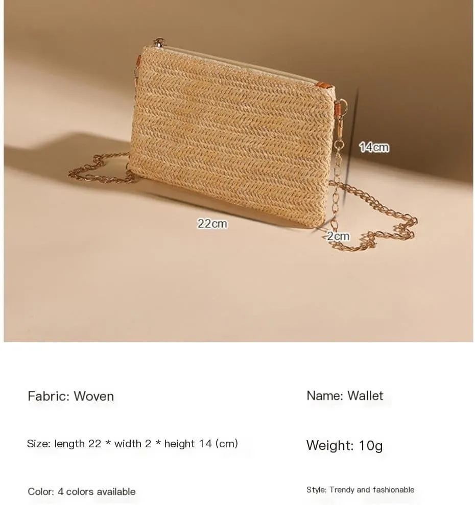 Large capacity Bag Spring And Summer Minimalist Chain Square Bag Casual Straw Element Shoulder Messenger Bag Ladies shoulder Bag(Brown)