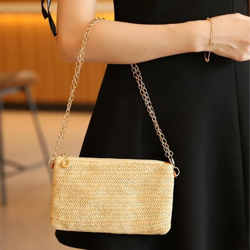Large capacity Bag Spring And Summer Minimalist Chain Square Bag Casual Straw Element Shoulder Messenger Bag Ladies shoulder Bag(Brown)