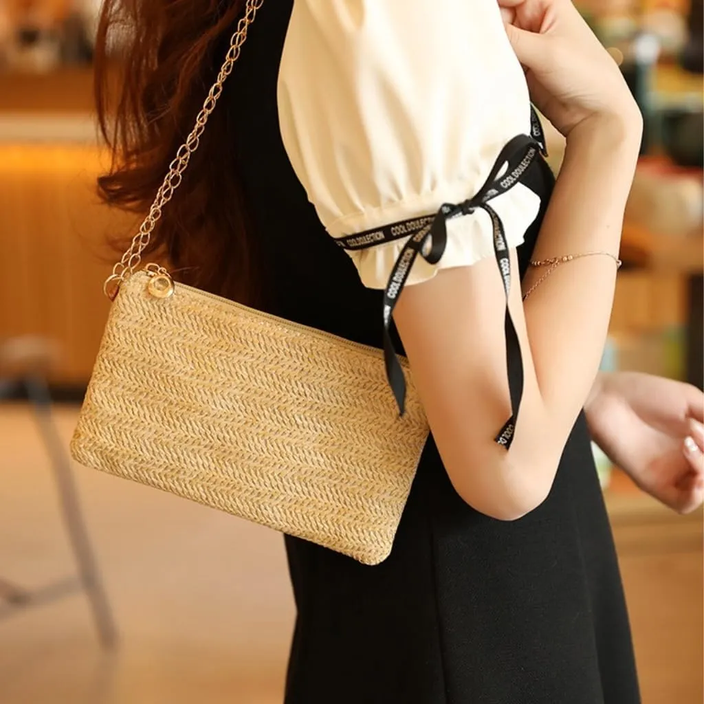 Large capacity Bag Spring And Summer Minimalist Chain Square Bag Casual Straw Element Shoulder Messenger Bag Ladies shoulder Bag(Brown)