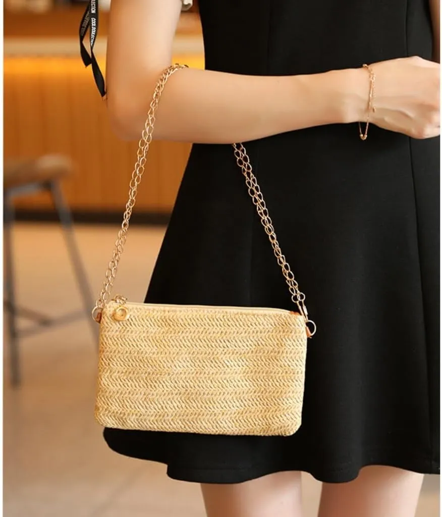 Large capacity Bag Spring And Summer Minimalist Chain Square Bag Casual Straw Element Shoulder Messenger Bag Ladies shoulder Bag(Brown)