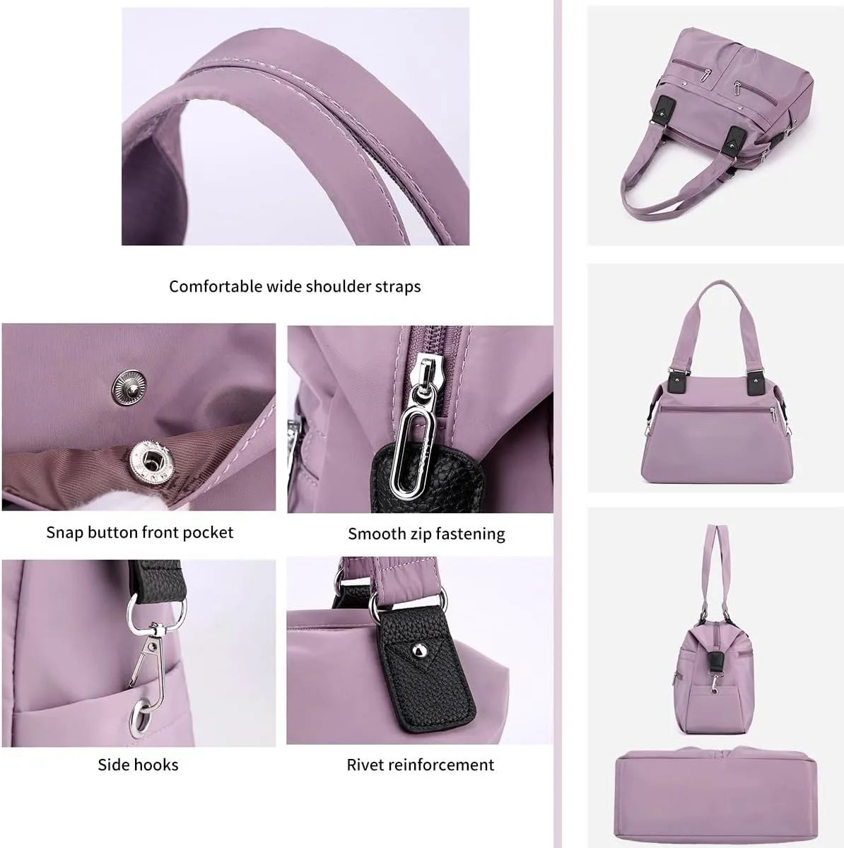 Large Capacity Nylon Shoulder Bag, Multi-Pocket Lightweight Nylon Satchel with Zip, Handbag, Work Bag, Briefcase