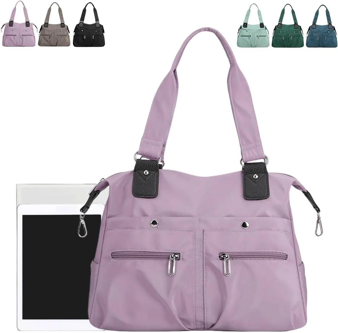Large Capacity Nylon Shoulder Bag, Multi-Pocket Lightweight Nylon Satchel with Zip, Handbag, Work Bag, Briefcase