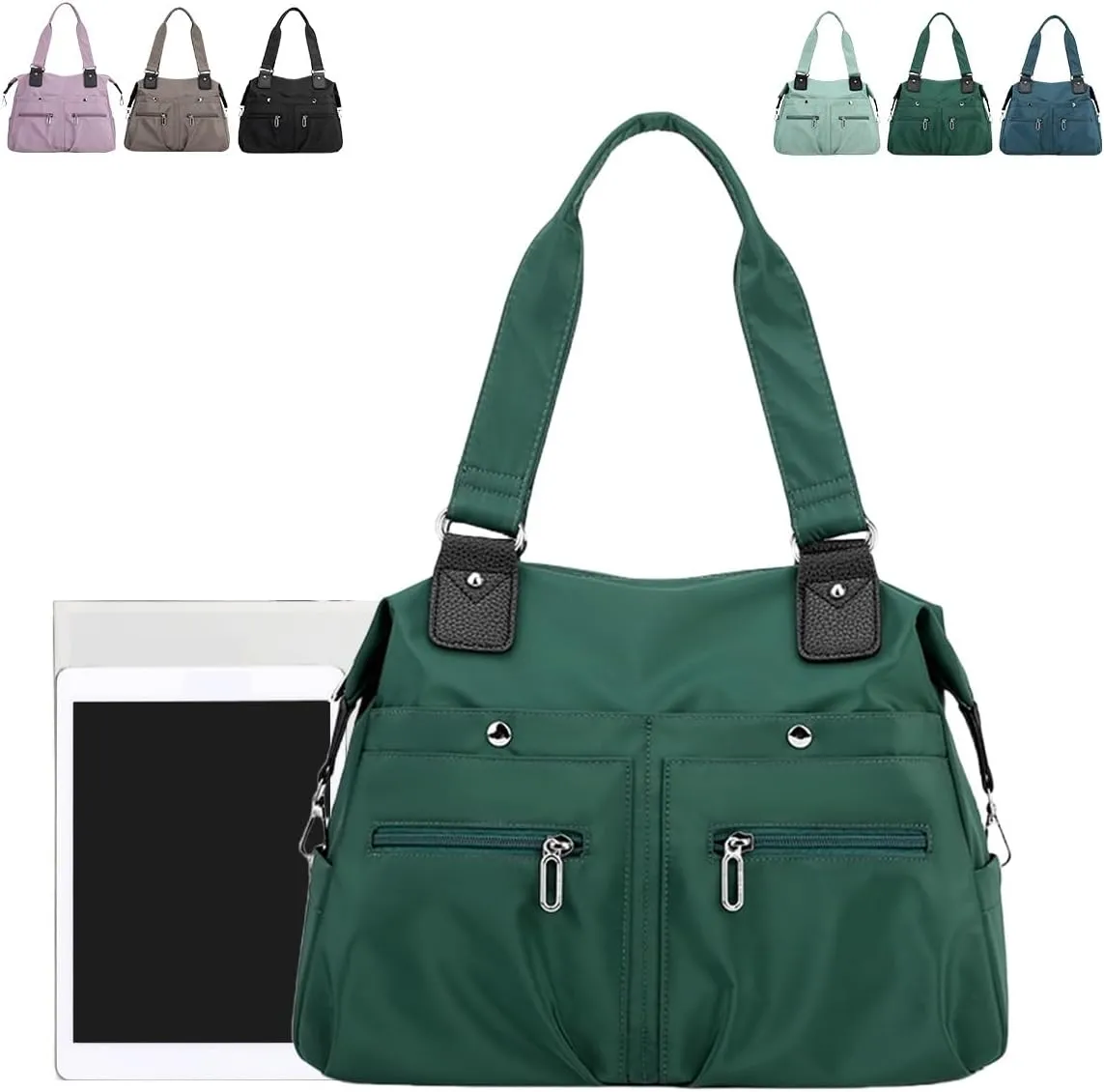 Large Capacity Nylon Shoulder Bag, Multi-Pocket Lightweight Nylon Satchel with Zip, Handbag, Work Bag, Briefcase