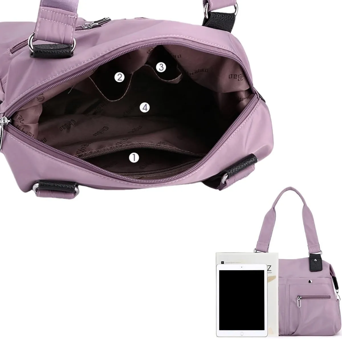 Large Capacity Nylon Shoulder Bag, Multi-Pocket Lightweight Nylon Satchel with Zip, Handbag, Work Bag, Briefcase