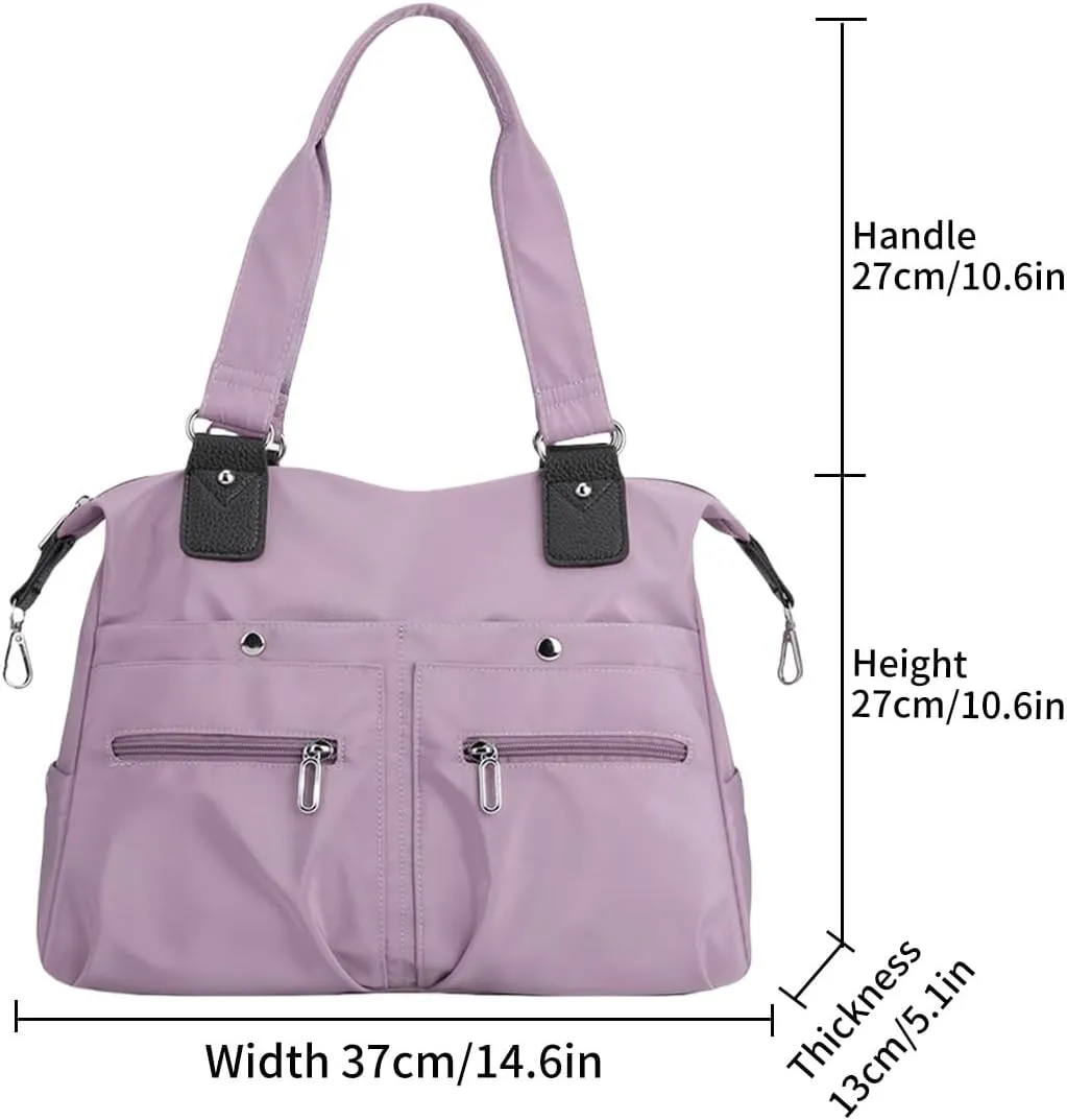 Large Capacity Nylon Shoulder Bag, Multi-Pocket Lightweight Nylon Satchel with Zip, Handbag, Work Bag, Briefcase