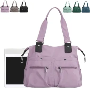 Large Capacity Nylon Shoulder Bag, Multi-Pocket Lightweight Nylon Satchel with Zip, Handbag, Work Bag, Briefcase