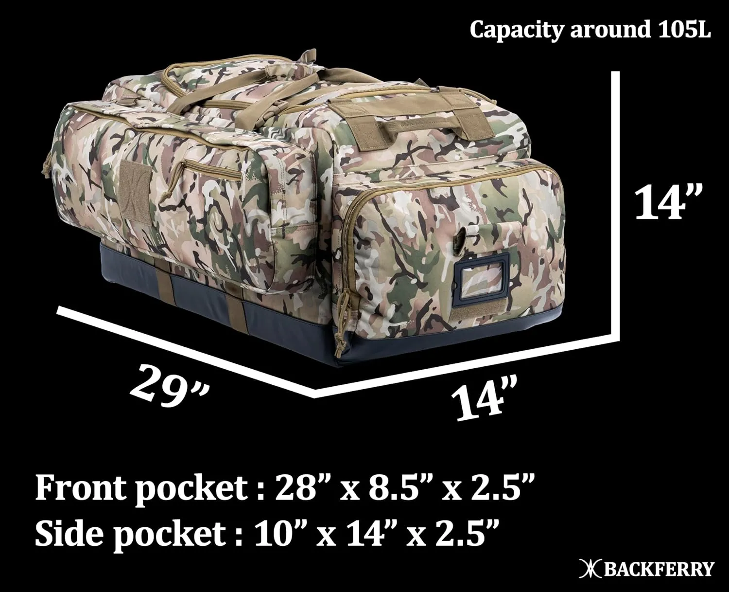 Large Duffle Bag Duffel Pack with Backpack Shoulder Straps and Shoes Compartment 105L for Sports Travel Hunting Camping.