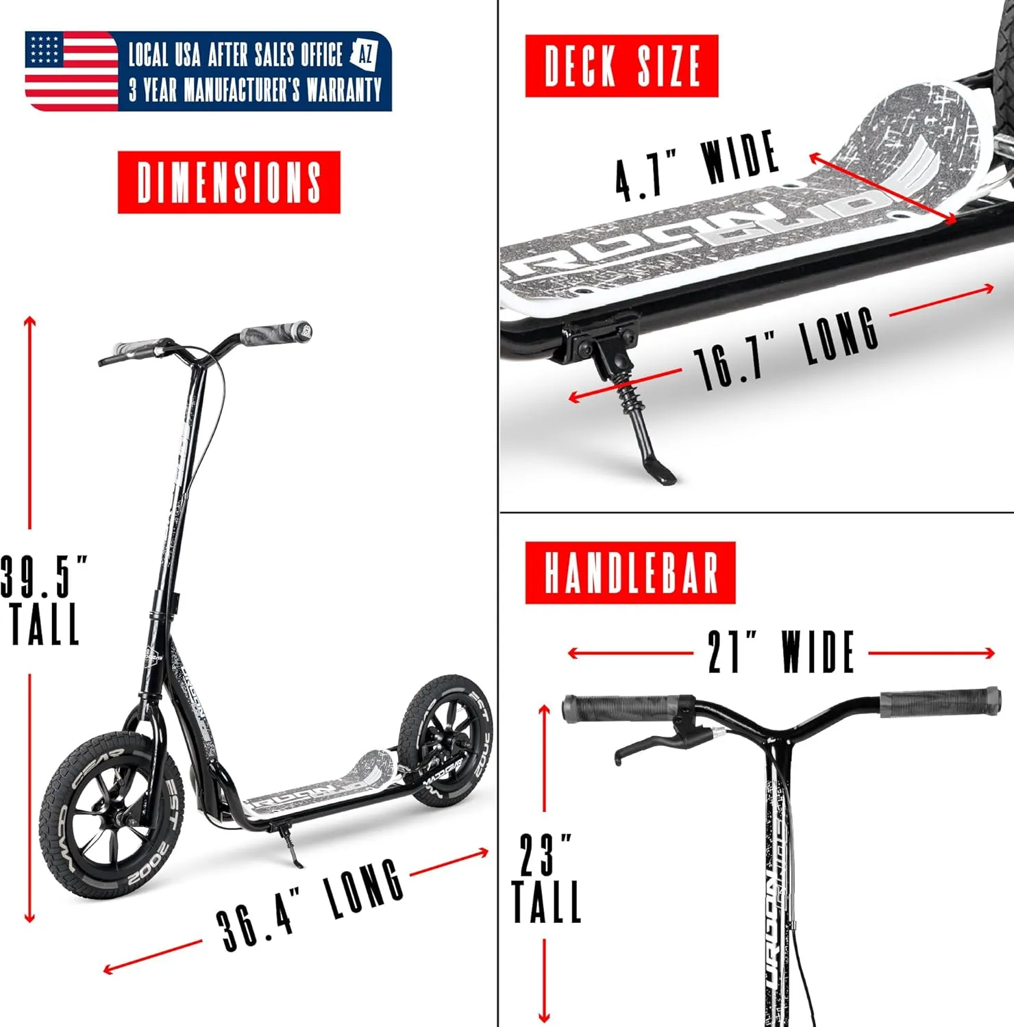 Large Kick Scooter for Adults, Teens & Kids 8-12 with Kickstand – 12" Air-Filled Tires, Wide Deck, Lightweight Steel Frame – Madd Gear Urban Glide