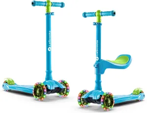 LaScoota 2-in-1 Kids Kick Scooter, Adjustable Height Handlebars and Removable Seat, 3 LED Lighted Wheels and Anti-Slip Deck, for Boys & Girls Aged 3-12 and up to 100 Lbs.