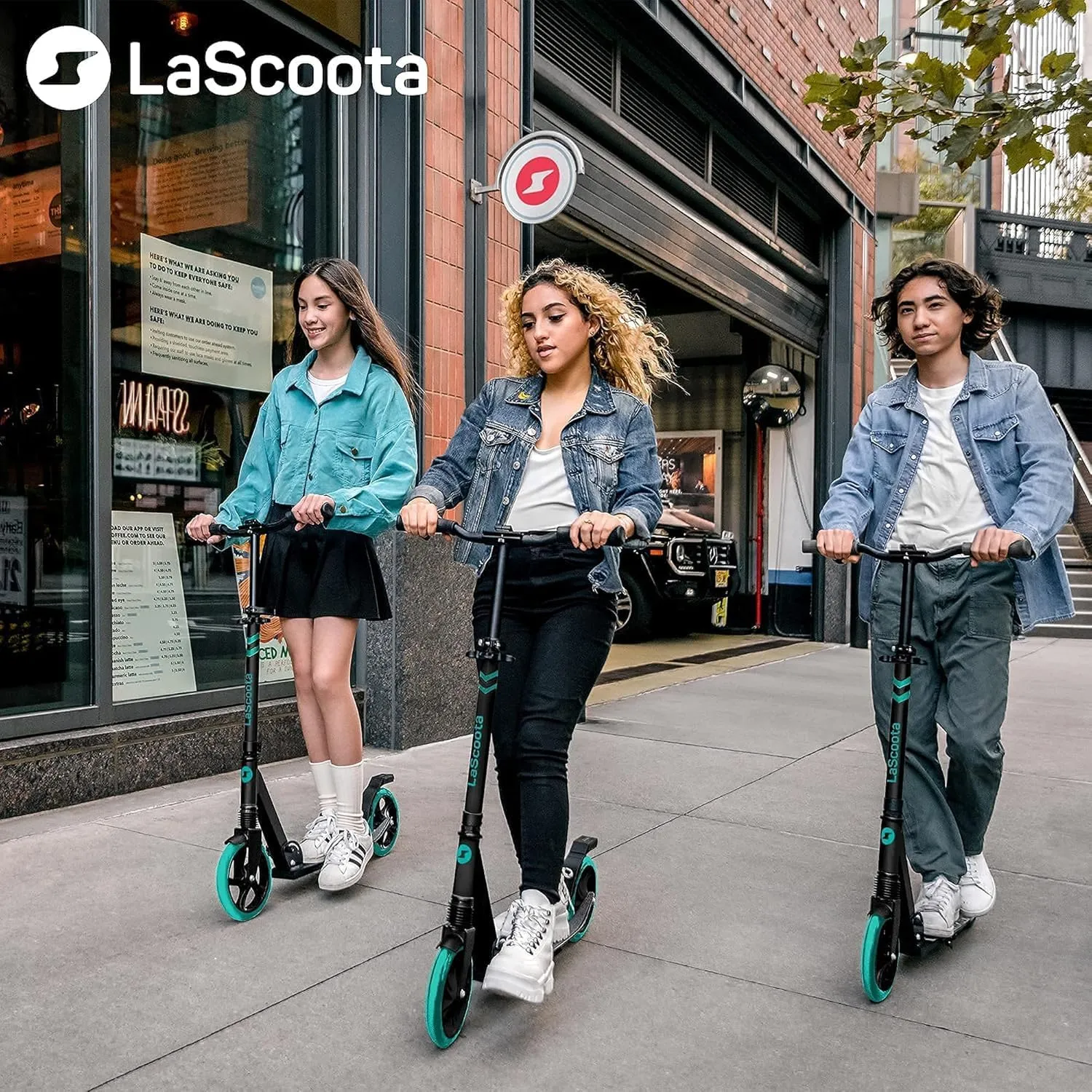 LaScoota Kick Scooter for Kids Ages 6 , Teens & Adults, Large 8" Sturdy Urethane Wheels. Adjustable Handlebar, Lightweight, Foldable, 220lbs Max Load