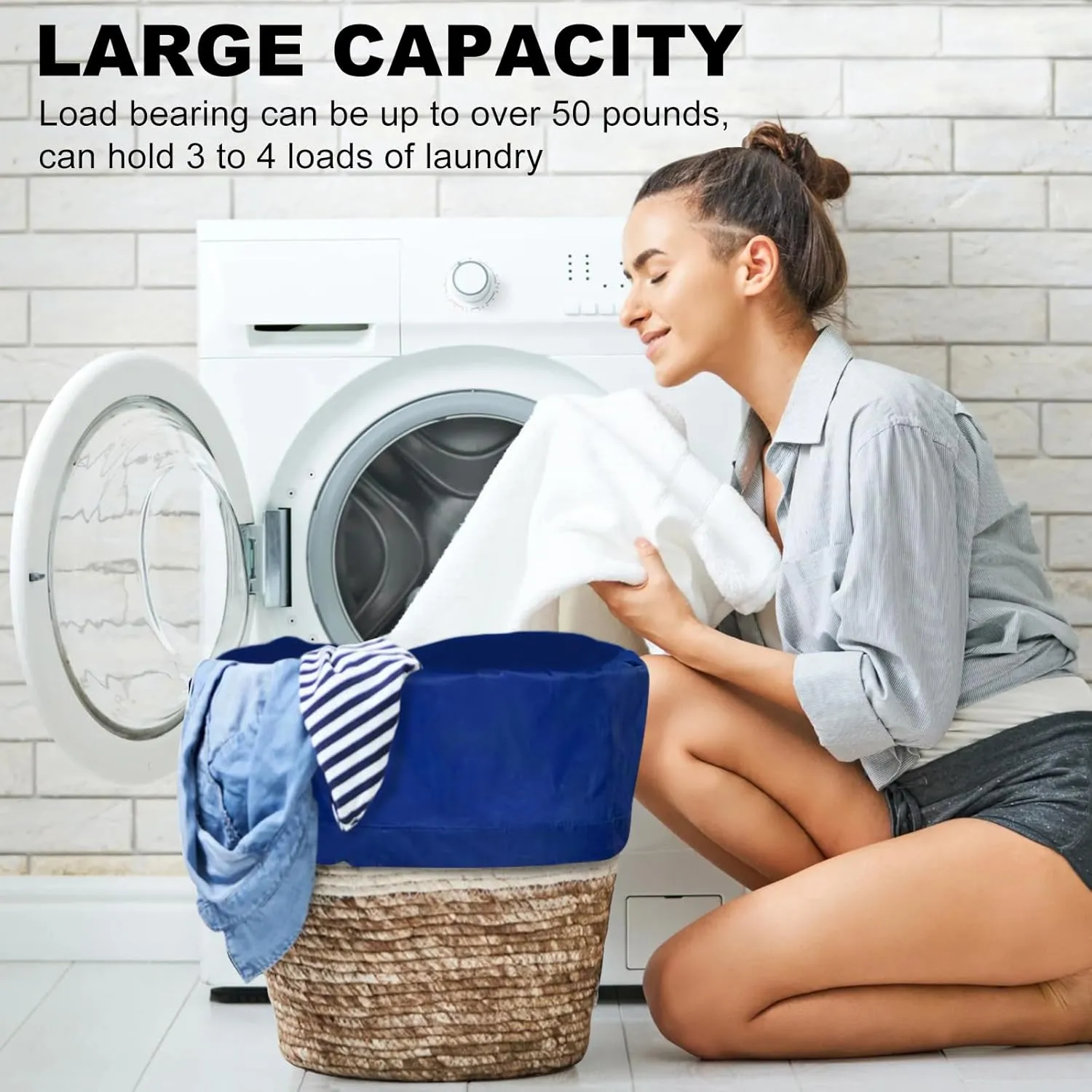 Laundry Bag Backpack, 27” x 34”Sturdy Laundry Bag with Shoulder Straps Drawstring Closure Heavy Duty Foldable Backpack for College, Travel, Laundromat, Apartment (Blue | 2 Pack)