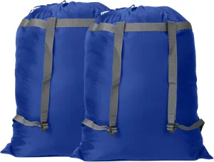 Laundry Bag Backpack, 27” x 34”Sturdy Laundry Bag with Shoulder Straps Drawstring Closure Heavy Duty Foldable Backpack for College, Travel, Laundromat, Apartment (Blue | 2 Pack)