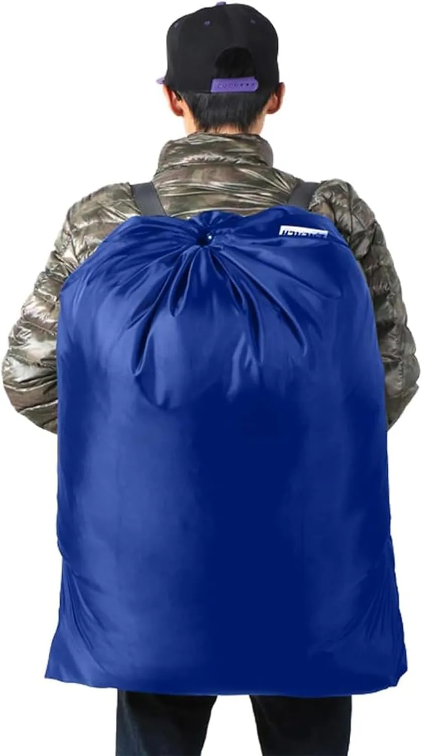 Laundry Bag Backpack, 27” x 34”Sturdy Laundry Bag with Shoulder Straps Drawstring Closure Heavy Duty Foldable Backpack for College, Travel, Laundromat, Apartment (Blue | 2 Pack)