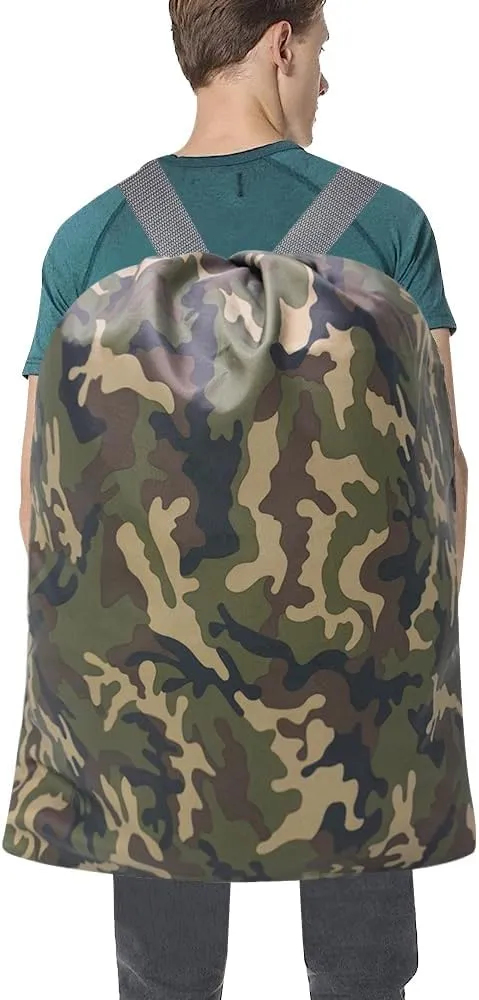 Laundry Bag Backpack, 27"x 34" Sturdy Laundry Bag with Shoulder Straps Drawstring Extra Large Heavy Duty, Foldable Backpack for College, Dorm, Travel, Laundromat (camo)