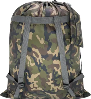 Laundry Bag Backpack, 27"x 34" Sturdy Laundry Bag with Shoulder Straps Drawstring Extra Large Heavy Duty, Foldable Backpack for College, Dorm, Travel, Laundromat (camo)