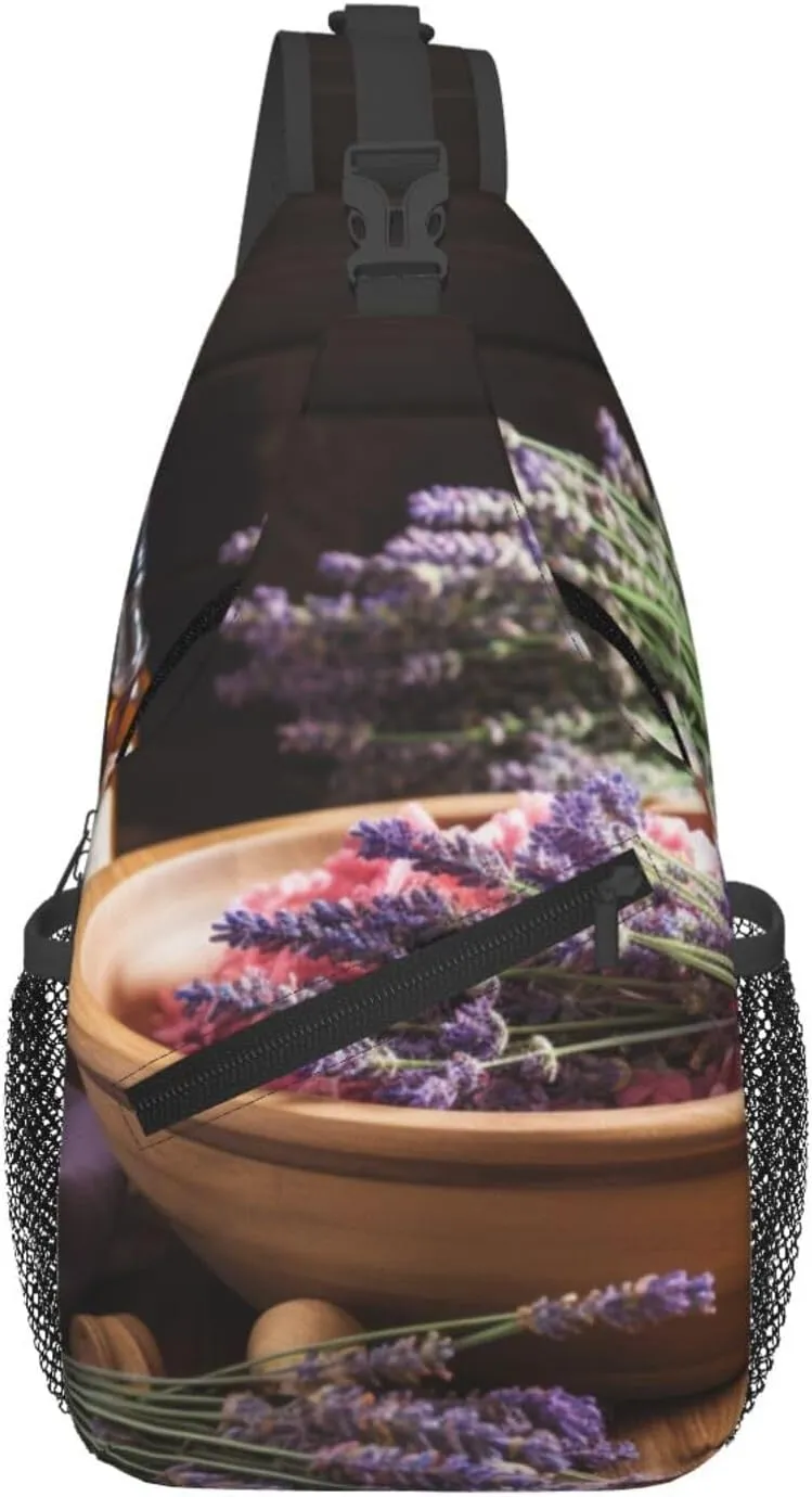 Lavender Flower And Spa Salt Print Cross Chest Bag Diagonally,Adjustable Sling Backpack Travel Hiking Sport Wallet