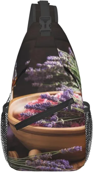 Lavender Flower And Spa Salt Print Cross Chest Bag Diagonally,Adjustable Sling Backpack Travel Hiking Sport Wallet