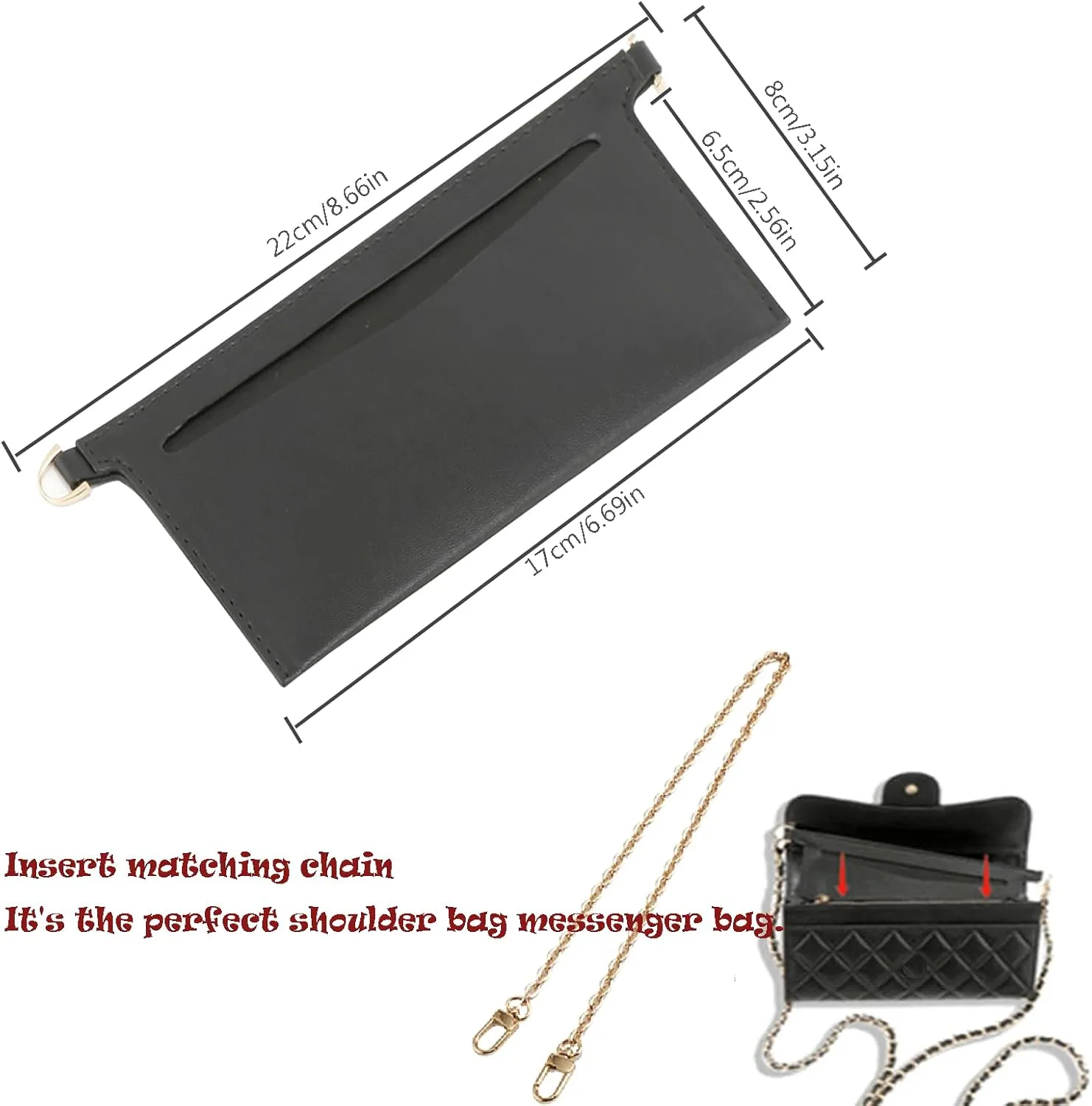 Lckaey Bag accessories kit wallet chain insert-Emily wallet for Sarah bag Crossbody inner bag 3015-black