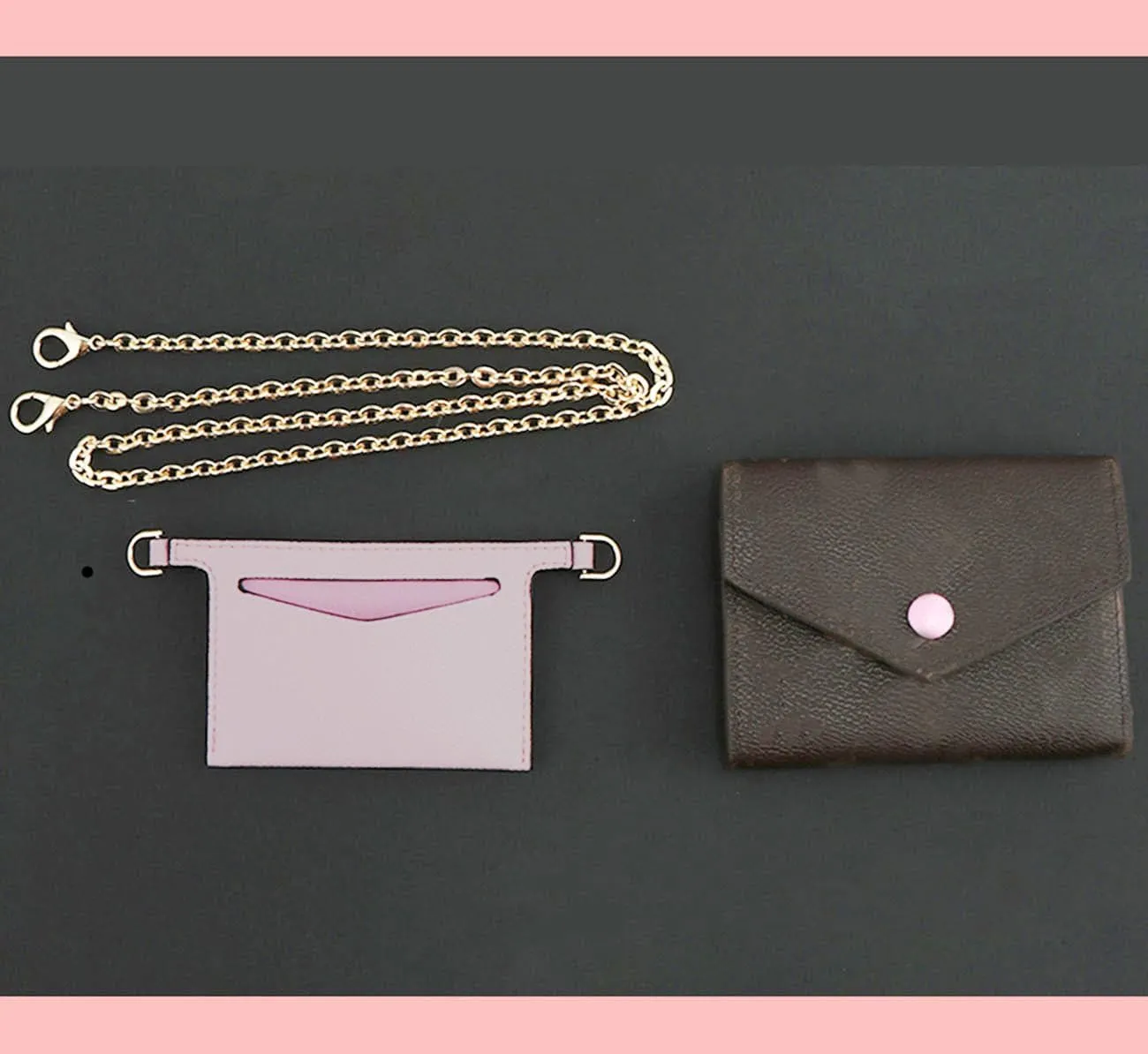 Lckaey clutch accessory kit purse chain insert strap For Doudou victorin short wallet transformation diagonal bag3022-rosy10*7cm