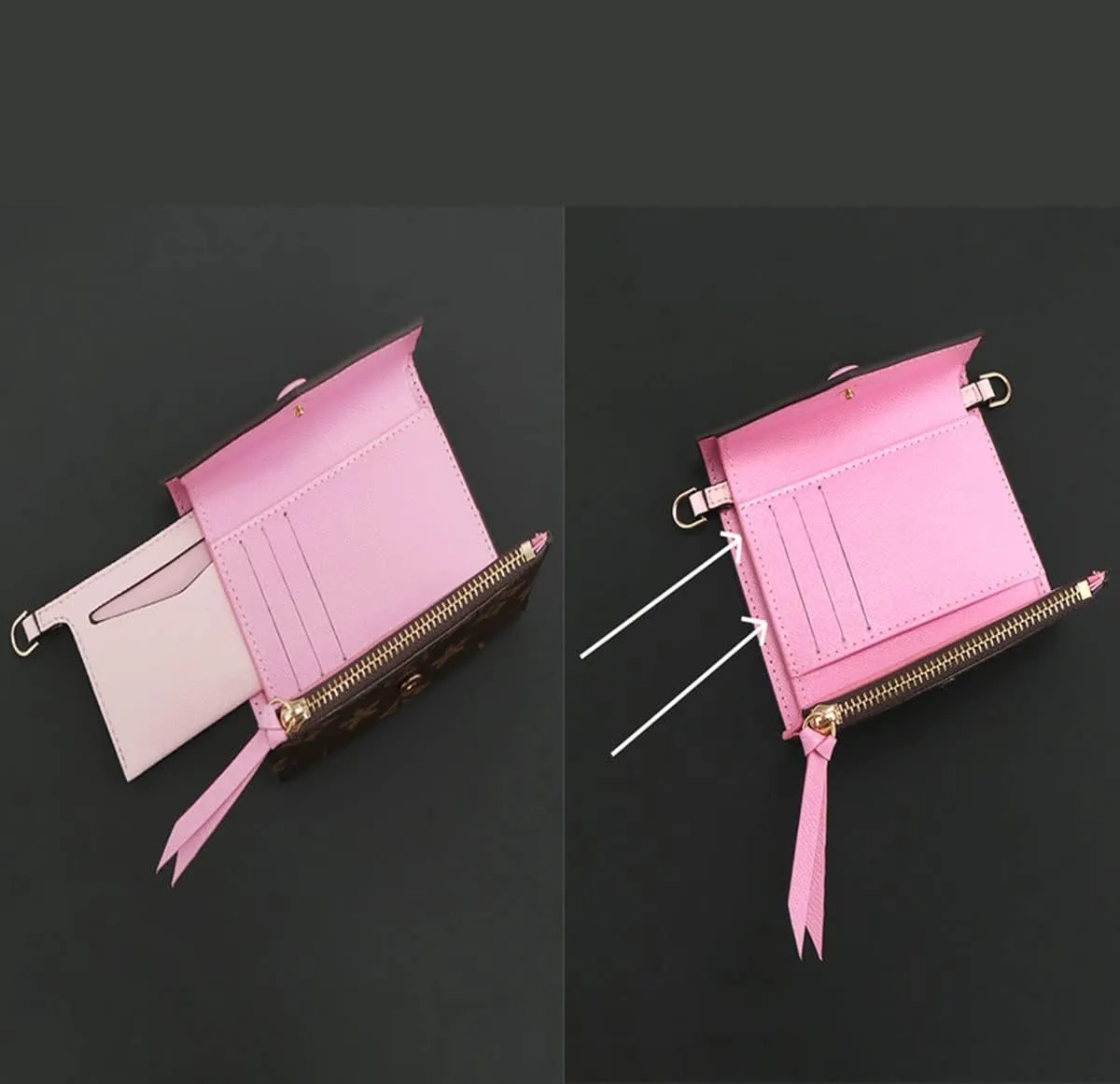 Lckaey clutch accessory kit purse chain insert strap For Doudou victorin short wallet transformation diagonal bag3022-rosy10*7cm