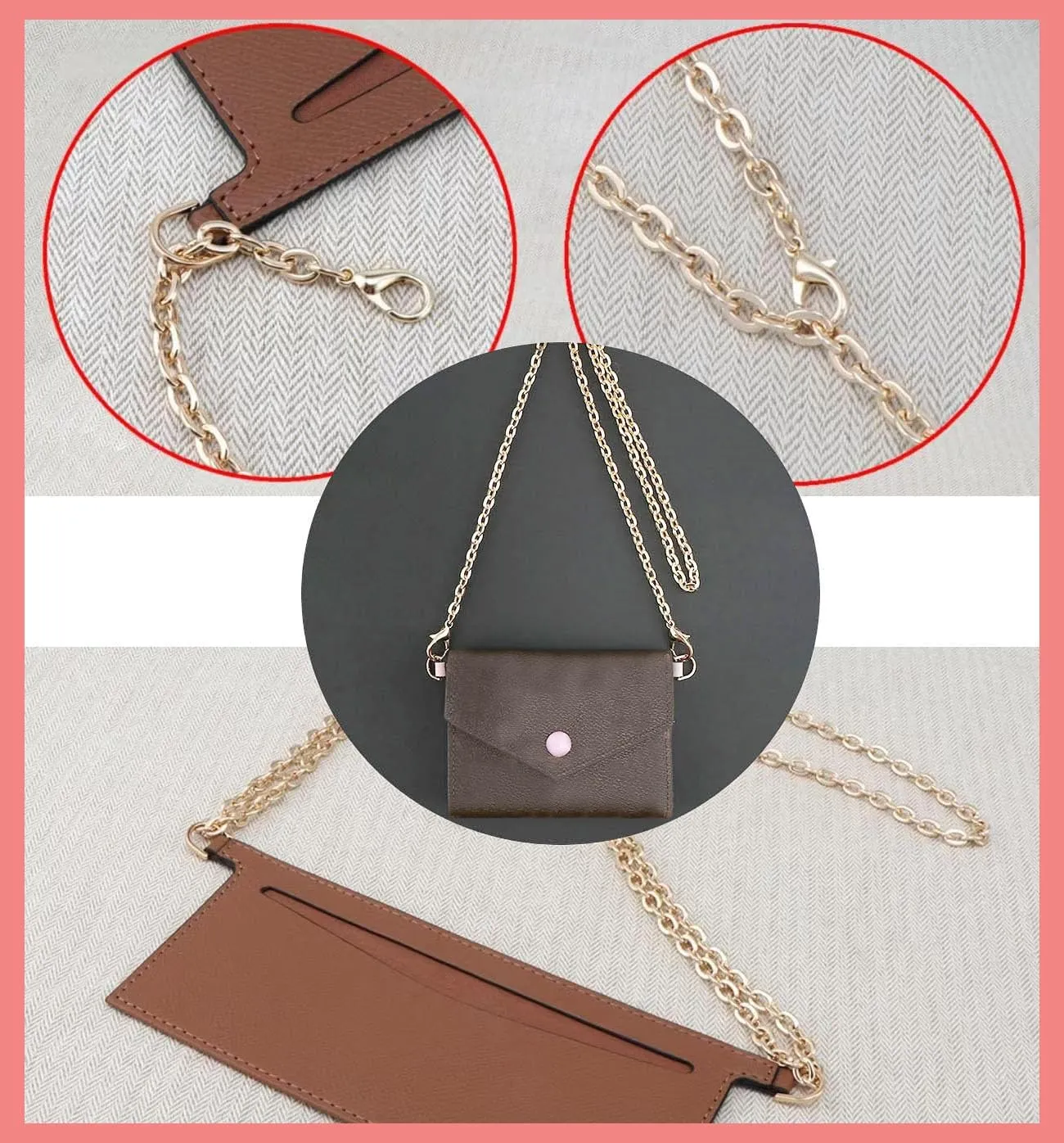 Lckaey clutch accessory kit purse chain insert strap For Doudou victorin short wallet transformation diagonal bag3022-rosy10*7cm