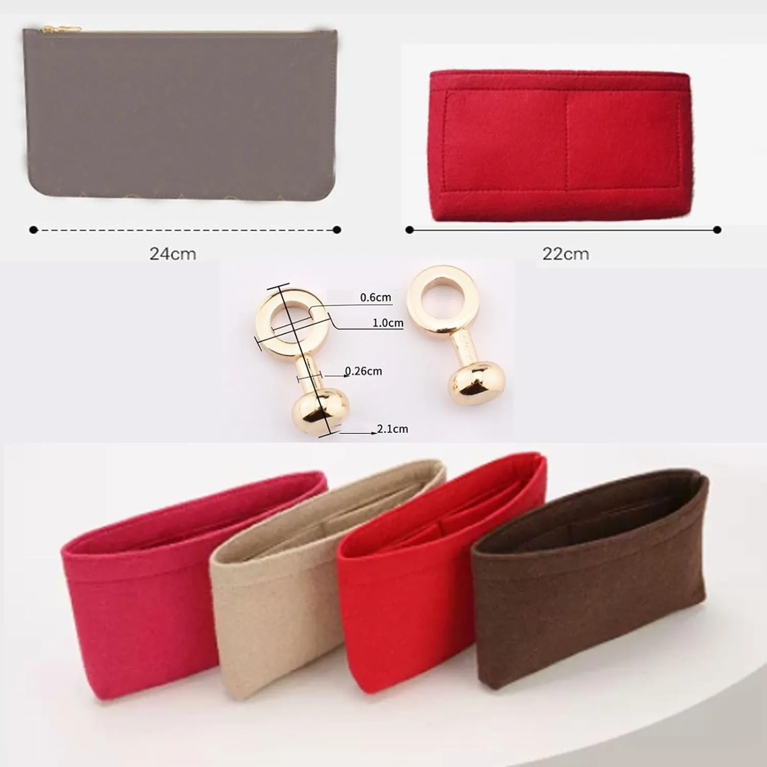 Lckaey Pouch Kit, Purse Insert Organizer for Neverfull MM GM Accessoires Handbag3032-red