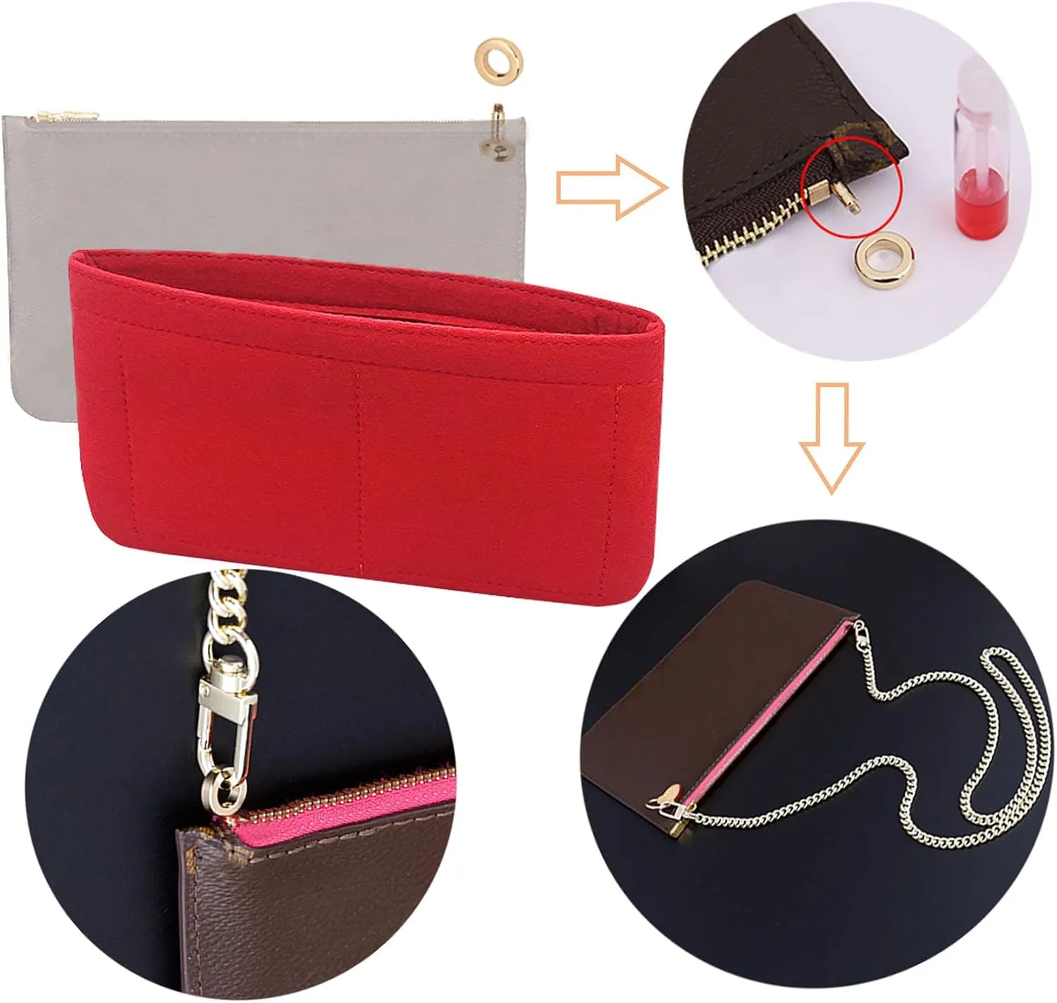 Lckaey Pouch Kit, Purse Insert Organizer for Neverfull MM GM Accessoires Handbag3032-red