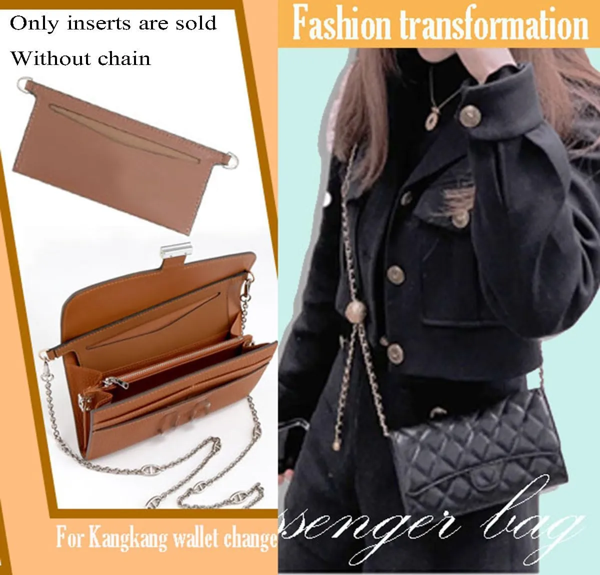 Lckaey purse conversion kit josephine ror lv wallet Sarah bag Emilie Wallet, chain accessories, inner bag, shoulder strap 3015-Pink 6.7*3.14in AG