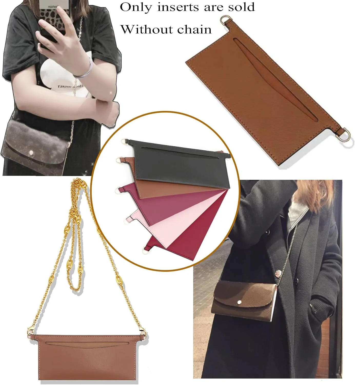 Lckaey purse conversion kit josephine ror lv wallet Sarah bag Emilie Wallet, chain accessories, inner bag, shoulder strap 3015-Pink 6.7*3.14in AG