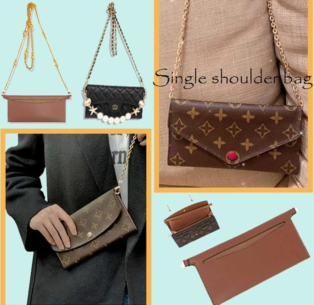 Lckaey Purse kit Sarah bag, detachable bag inserted into organizer Emily wallet diagonal shoulder bag