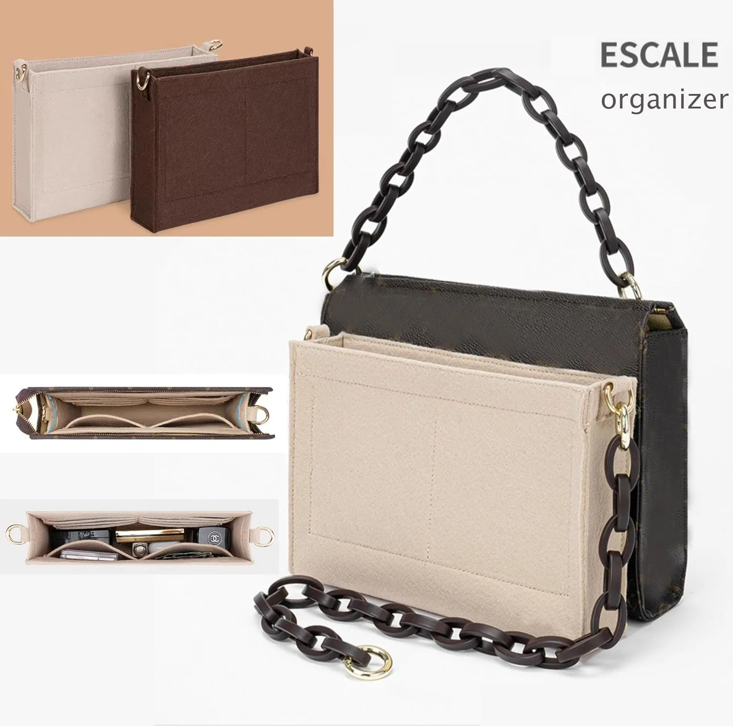 Lckaey Purse Organizer - bag Organizer Insert for 19 26 Renovation of washing bag 3076coffee-M