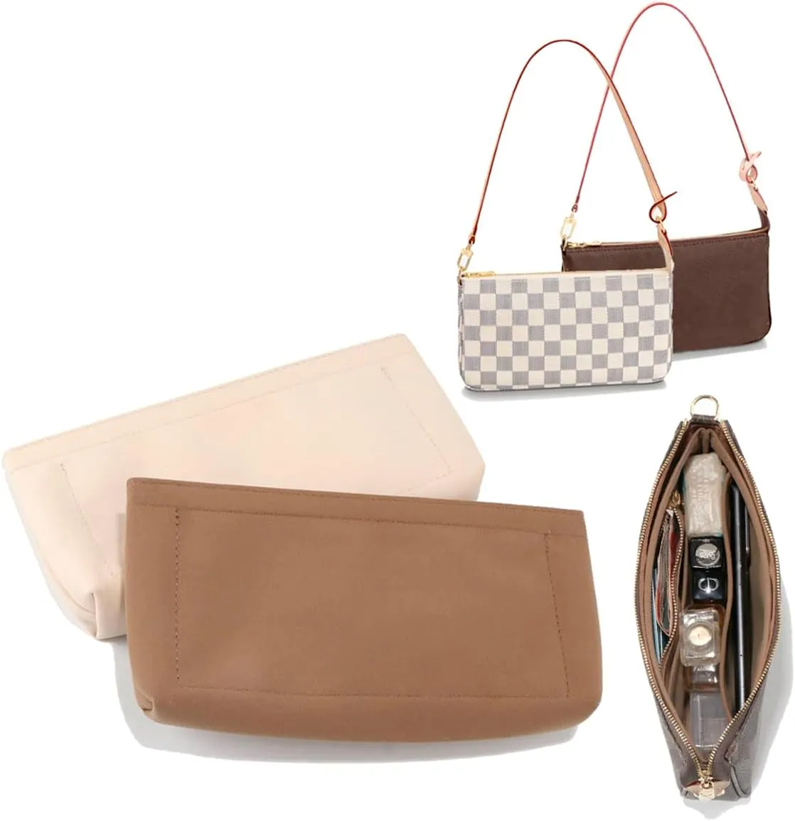 Lckaey Purse Organizer for Large Liner Compatible with Pochette Accessories​Pouch Inside Insert 3039-brown