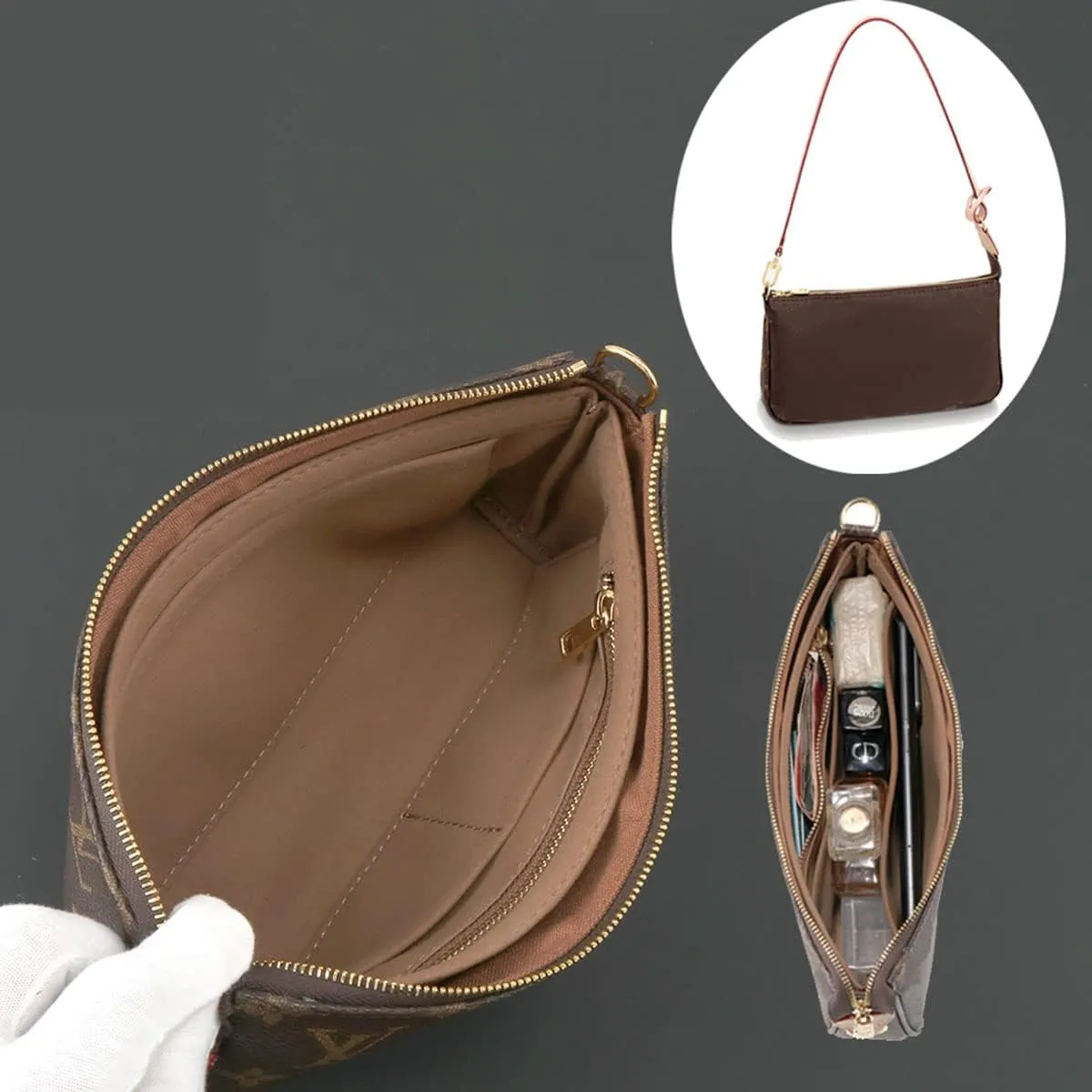 Lckaey Purse Organizer for Large Liner Compatible with Pochette Accessories​Pouch Inside Insert 3039-brown