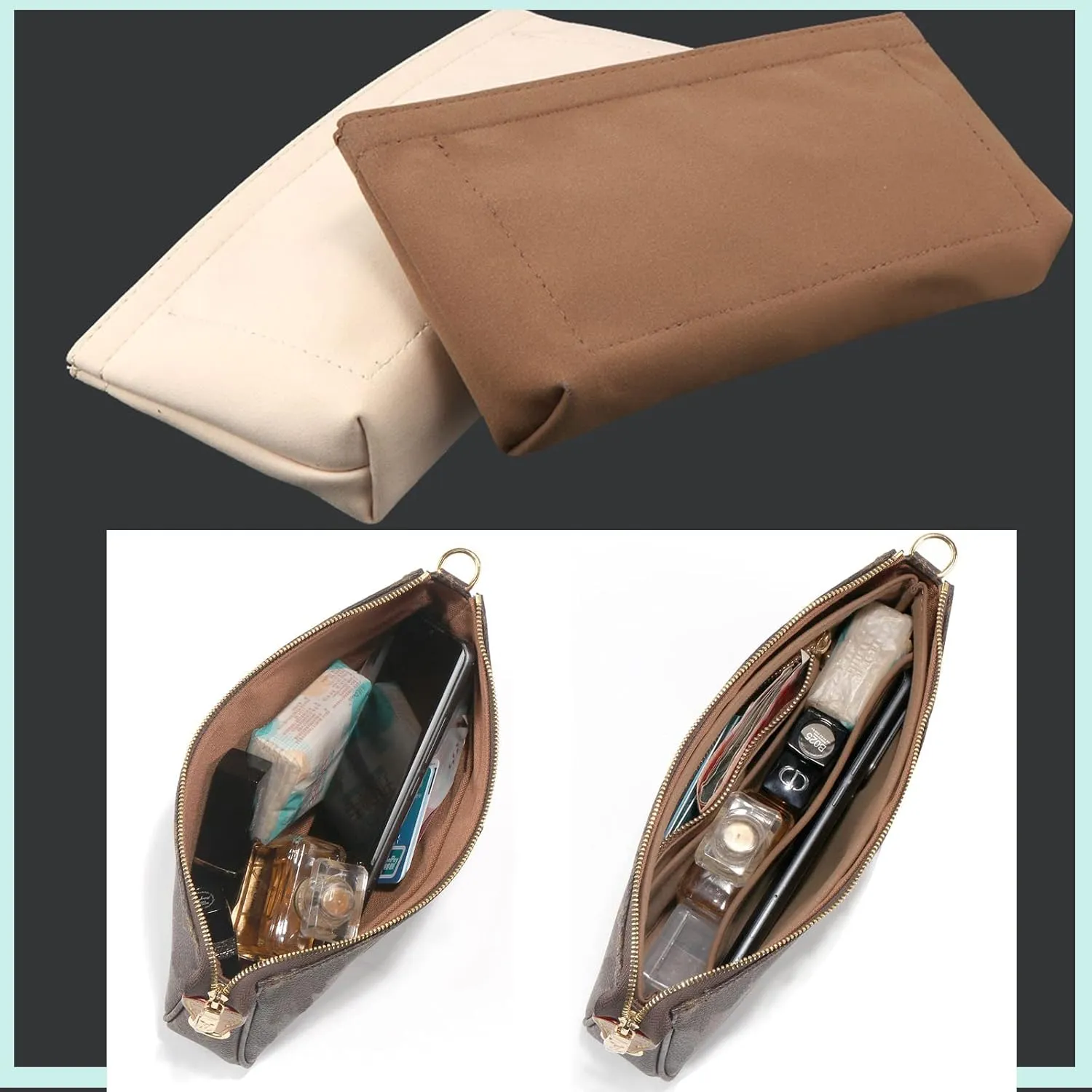 Lckaey Purse Organizer for Large Liner Compatible with Pochette Accessories​Pouch Inside Insert 3039-brown