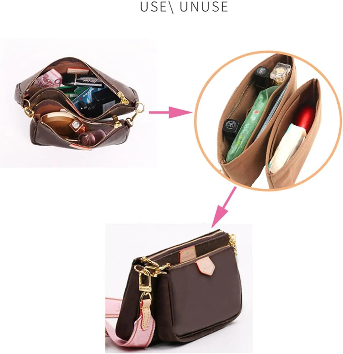 Lckaey Purse Organizer for Large Liner Compatible with Pochette Accessories​Pouch Inside Insert 3039-coffee2P