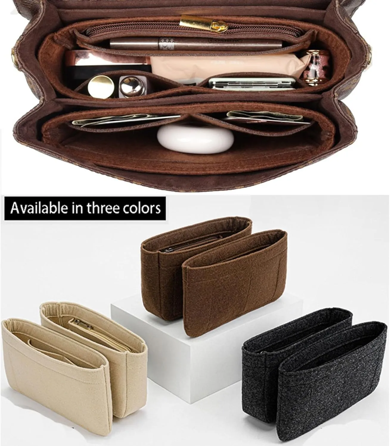 Lckaey Purse Organizer for mini pochette voyager insert kirigami pochette insert with chain 2084khaki