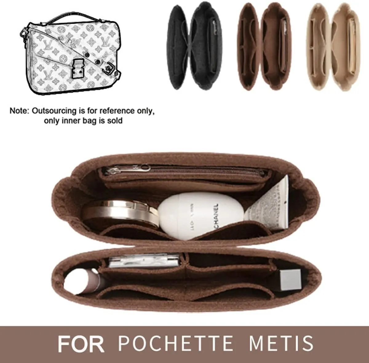 Lckaey Purse Organizer for mini pochette voyager insert kirigami pochette insert with chain 2084khaki