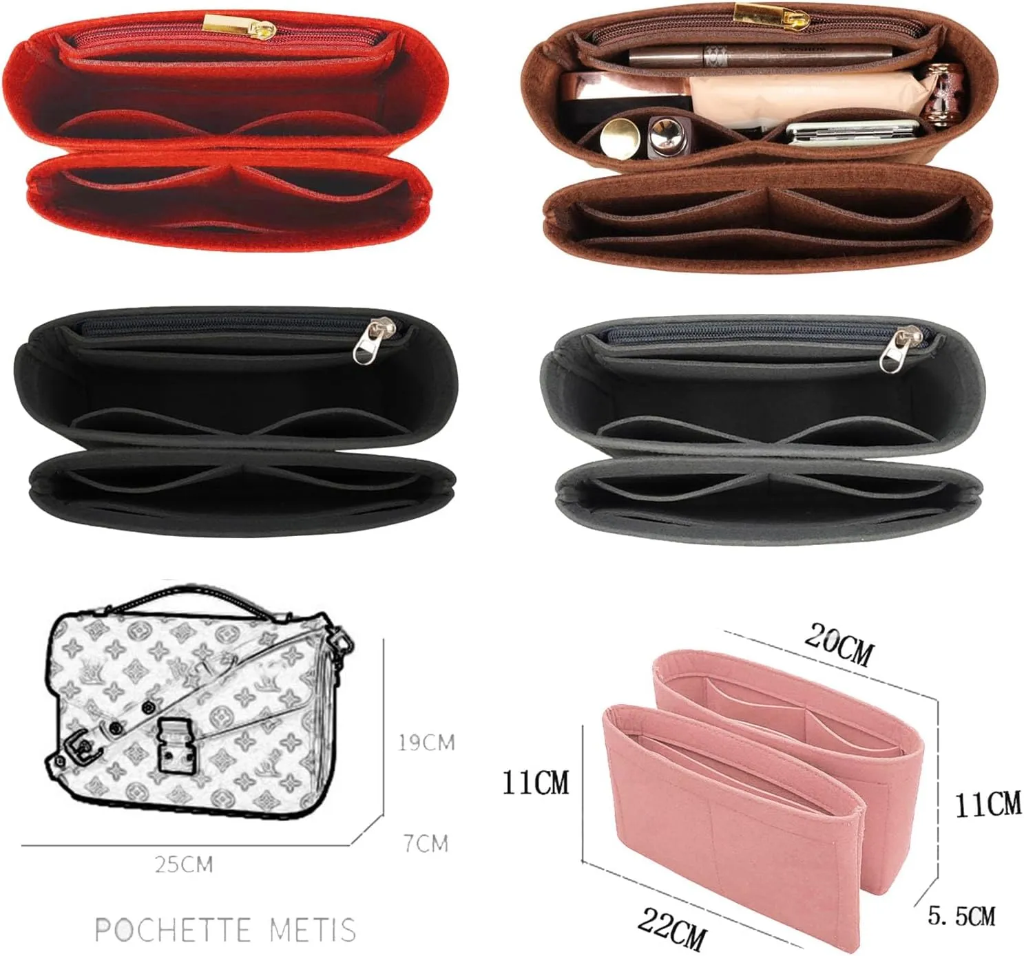 Lckaey Purse Organizer for mini pochette voyager insert kirigami pochette insert with chain 2084khaki