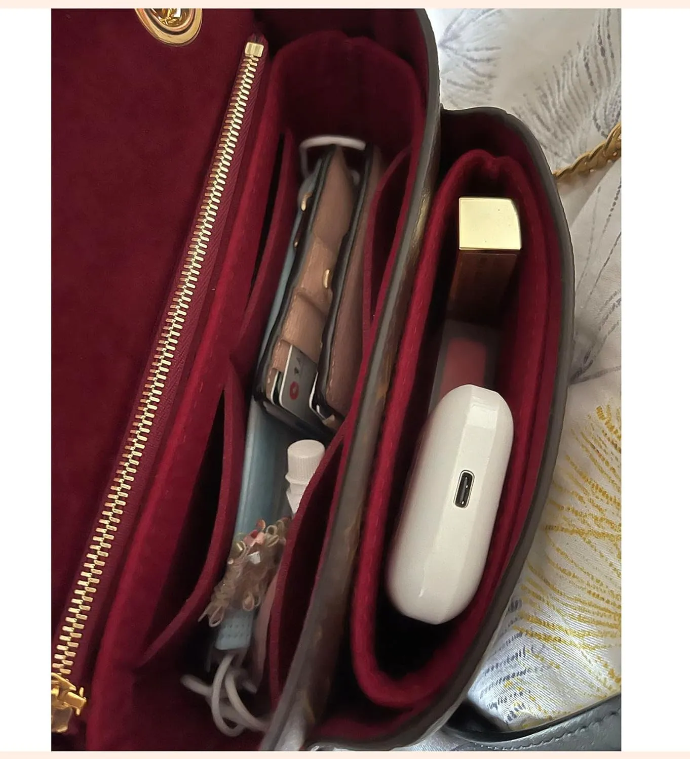 Lckaey Purse Organizer Insert for Passy Postman Liner Bag Chain Pack Storage Organizer2087claret-B