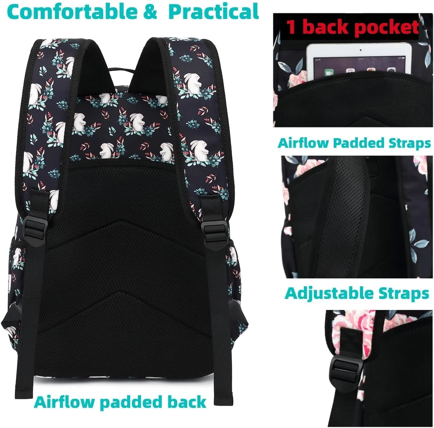 Leaper Travel Backpack for Women Laptop Backpack for Men Water-resistant School Backpack for Girls Kids Boys Back Pack Casual Daypack Satchel Black