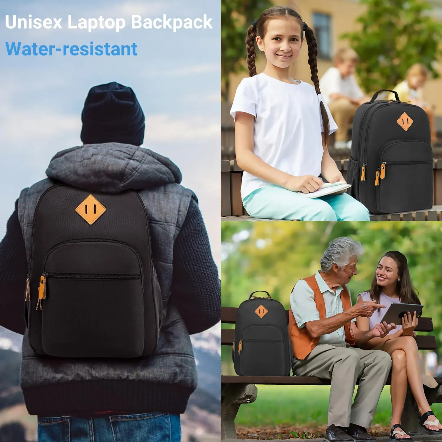 Leaper Travel Backpack for Women Laptop Backpack for Men Water-resistant School Backpack for Girls Kids Boys Back Pack Casual Daypack Satchel Black
